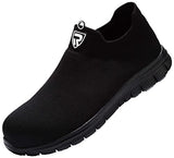 LARNMERN Calcetines de punta de acero, zapatos de seguridad para el trabajo, ligeros, industriales y de construcción, zapatos sin cordones, Negro, 12.5 Women/11 Men