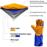 Guantes Soldador de Alta Temperatura Guanteletes A Prueba Fuego Resistentes Al Calor, Guantes Protección Cuero para Soldador, Barbacoa, Estufa,
