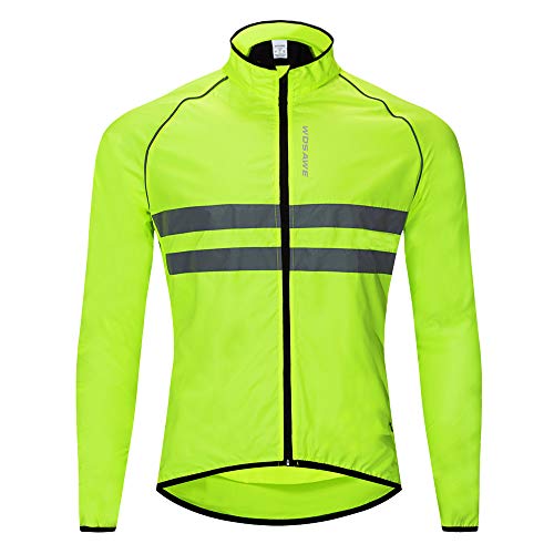 WOSAWE Chaqueta cortavientos de alta visibilidad para hombre Resistencia al agua Rompeviento reflectante, Verde M