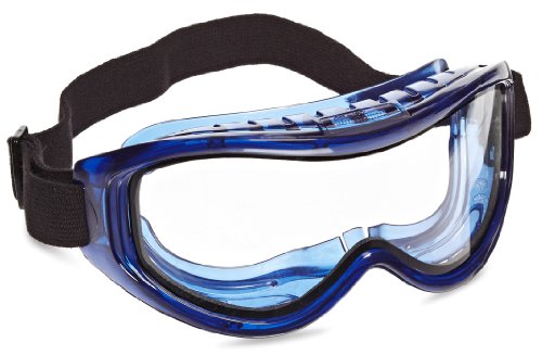 Sellstrom Gafas de seguridad Odyssey II S80200, antiniebla, resistente a los arañazos, protector de ojos sin látex para hombres y mujeres con lente transparente de doble panel, marco azul