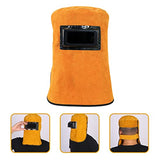 Capucha Soldador Protector de La Soldador de Cuero para Soldador de Cuero Tapa de Molienda con Cuello Drapeado de Hombro Filtro de Oscurecimiento de Drapeado Naranja