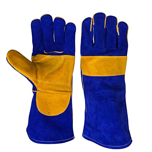 Guantes Soldador de Alta Temperatura Guanteletes A Prueba Fuego Resistentes Al Calor, Guantes Protección Cuero para Soldador, Barbacoa, Estufa,