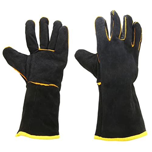 Guantes de soldador servicio pesado 1 par soldadores de cuero de cuero guantes de cuero de cuero guantes de soldadura de soldadura negra guantes