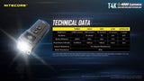 Nitecore T4K CREE LED 4000 lúmenes USB recargable linterna compacta, batería y EdisonBright marca USB-C cable de carga