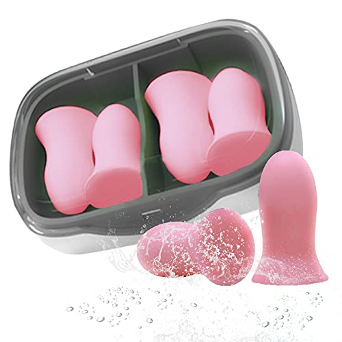 Tapones para oidos para dormir,2 Pares Tapones Oídos de Espuma con estuche ,Tapones de silicona reutilizables tapones suaves y cómodos para reducir el ruido para viaje ,nadar, dormir(Rosa)