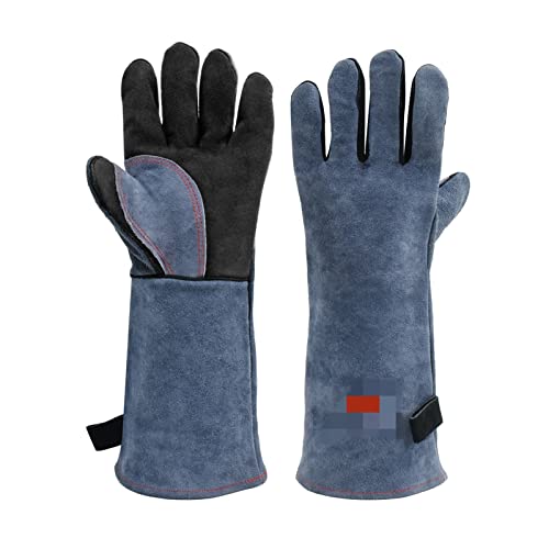 Guantes de soldador Ajuste for trabajos de soldador con soldadores de palma azul de espeso vaca, cuero, cuero, estufa de cocina, pinchazos, resistente a la punción Barbacoa Guante