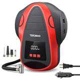 TEROMAS Compresor de aire inflador de neumáticos, bomba de aire portátil CC/CA para neumáticos de coche 12 V CC y otros inflables en casa 110 V CA, bomba eléctrica digital con medidor de presión (rojo)