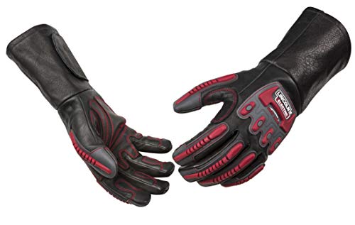Guantes de soldador de  piel para soldar y aparejar, resistentes a los impactos, resistentes a los cortes, varios tamaños disponibles (S - 2XL), Negro, Rojo, Large