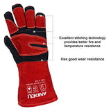 Guantes de soldador de forja de cuero, con costuras de Kevlar, guantes para soldador Mig/Stick/Tig/barbacoa/manejo de animales (14 pulgadas, rojo-negro)