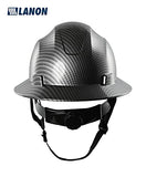 Casco duro de ala completa, aprobado por OSHA, diseño gris carbón premium, casco de seguridad FRP con suspensión de trinquete ajustable de 4 puntos, clase C