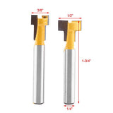 2 brocas para fresadora de ranura en T de 1/4 pulgadas, cortadores de carpintería de 3/8 pulgadas y 1/2 pulgadas de diámetro para recortadoras eléctricas o máquinas de grabado