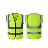 Simonetta Vespetti Chaleco de Seguridad con Tiras Reflectantes y Cierre, 3 Piezas, 3 Bolsillos Exteriores, 1 Bolsillo Transparente, Perfecto para Industria y Otras Actividades, Poliéster (CH, Verde, 3)