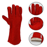 Guantes De Soldador, Guantes De Soldadura De Protección Laboral, Guantes De Soldadura De Piel De Vaca-14 Pulgadas_Rojo