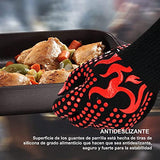 SPOWAY Guantes de Barbacoa, Guantes para Horno 800 °C / 1472 °F, Guantes Asador de Parrilla Aislamiento Térmico Altas Temperaturas, Antideslizantes, con Pinzas de Acero Inoxidable, para Barbacoa, Cocción, Horneado (Rojo)
