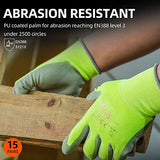 Vgo 15Pares Guantes de Trabajo y de Jardinería Recubiertos de PU para Hombres Multifunción ( G/L, Amarillo fluorescente, PU2013)