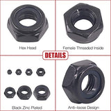 Hilitchi Kit surtido de tuercas hexagonales de nailon chapado en zinc negro, 165 unidades