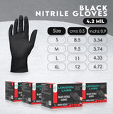 London Labs Guantes de nitrilo desechables industriales negros, 4,2 mm de grosor, sin látex, sin polvo, (caja de 100) (extragrande)