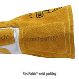 Guantes de soldador  de piel de vacuno con palma reforzada y pulgar y dedo índice, índice sin costuras, puño de 5 pulgadas para protección adicional (mediano)