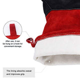 Guantes de soldador de forja de cuero, con costuras de Kevlar, guantes para soldador Mig/Stick/Tig/barbacoa/manejo de animales (14 pulgadas, rojo-negro)