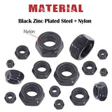 Hilitchi Kit surtido de tuercas hexagonales de nailon chapado en zinc negro, 165 unidades