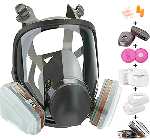 Respirador de cara completa 22 en 1, reutilizable, amplio campo de visión para respirador de gas, pintura, soldadura, carpintería, protección contra polvo, vapores orgánicos, polen, proyectos de bricolaje y productos químicos