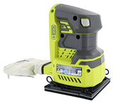 Lijadora de palma Ryobi P440 One + 18V Ion de litio 12,000 RPM 1/4 hoja con bolsa para polvo integrada y almohadillas de lijado incluidas (batería no incluida, solo herramienta eléctrica)