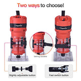CtopoGo Herramienta compacta de madera para fresar palmeras de mano recortadora de bordes de carpintería, herramienta de corte de palmming 30000R/min 800W 110V con 12 brocas de enrutador de 1/4"