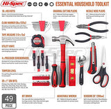 Hi-Spec Juego de herramientas para el hogar y el garaje, 49 piezas, herramientas manuales esenciales para todas las reparaciones de bricolaje. Completo en una caja de herramientas