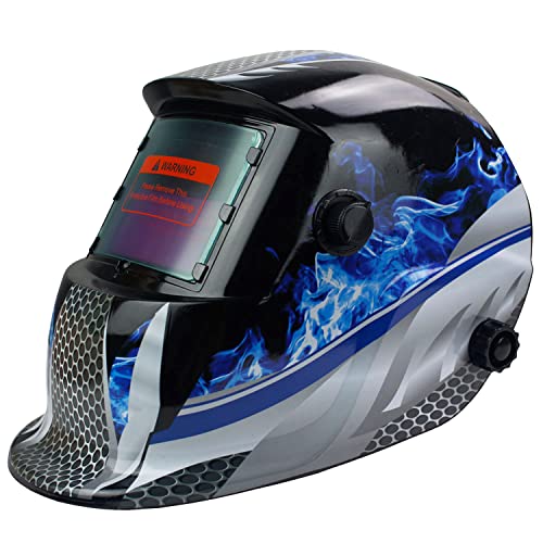Casco de Soldadura con energía Solar Capucha de oscurecimiento automático con Rango de Sombra Ajustable 4/9-13 para máscara de Soldador de Arco Mig TIG (Fuego Azul)