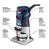 Bosch PR20EVSNK Kit de instaladores Colt 5.7 Amp 1 HP Router de velocidad variable con base fija con 3 bases variadas y guía de borde