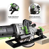 Sierra circular, GALAX PRO 4Amp 3500RPM minisierra circular con guía láser, máx. Profundidad de corte 1-11/16" (90°), 1-1/8" (45°) sierra compacta con hoja TCT de 4-1/2" 24T, adaptador de aspiradora, llave de hoja y guía de desgarro