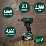 Metabo HPT WH36DBG - Kit de destornillador de impacto inalámbrico multivoltios de 36 V, dos baterías y cargador