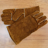 Guantes de soldador resistentes al calor, guantes de parrilla para horno de soldador, guantes para estufa de chimenea, color marrón - 35,5 cm