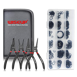 WISEUP Juego Alicates Para Anillos Seguridad Con 225 Piezas Juego Anillos Retención 4 Piezas 7 Pulgadas (Diámetro La Punta 1/20") Kit Alicates Para Anillos Seguridad Alicates M