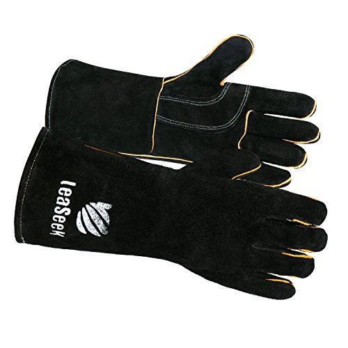 Guantes de soldador de cuero, resistentes al calor/fuego, guantes de barbacoa para chimenea, barbacoa, soldador, parrilla, horno, estufa, Tig, guantes de trabajo de utilidad general