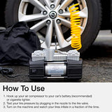 Compresor de aire portátil de doble cilindro inflador de neumáticos con linterna LED, bomba de aire compacta de 12 V para neumáticos de coche, bomba de metal resistente de 150 PSI, para SUV, todoterreno, remolque, camión, bicicleta y colchón de aire