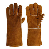 Guantes de soldador resistentes al calor, guantes de parrilla para horno de soldador, guantes para estufa de chimenea, color marrón - 35,5 cm