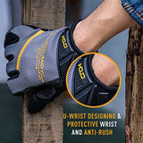 Guantes de trabajo utilitario para hombres y mujeres, guantes de trabajo de cuero sintético con agarre de silicona, transpirables, guantes mecánicos con pantalla táctil (grande, gris)