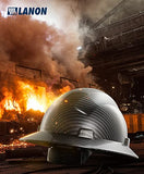 Casco duro de ala completa, aprobado por OSHA, diseño gris carbón premium, casco de seguridad FRP con suspensión de trinquete ajustable de 4 puntos, clase C