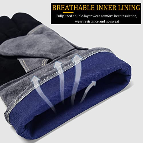 Guantes de soldador (40,6 cm, 500 °C, guantes de cocina, guantes resistentes al calor, guantes de manipulación de animales, guantes de Kevlar, para chimenea, fogata, barbacoa, manga larga, color negro y gris