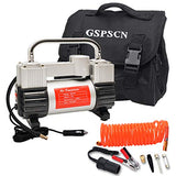 GSPSCN Inflador de neumáticos plateados de alta resistencia con bolsa portátil, bomba de compresor de aire de metal de 12 V, 150 PSI con adaptador para coche, camión, SUV, lancha, cama de aire, etc