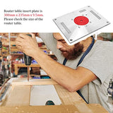 Placa de inserción de mesa de enrutador de aluminio, placa de inserción de enrutador de carpintería, placa de montaje de mesa con 2 anillos de inserción de mesa de enrutador y tornillos para enrutador de madera, 300 x 235 x 9,5 mm