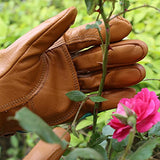 OLSON DEEPAK - Guantes de jardinería para mujer con piel de vacuno de grano para trabajo en el patio (puños largos y medianos)