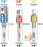 Juego de broca extensión de  flexible, incluye taladro de ángulo recto de 105°, extensión de broca flexible, 3 piezas de 1/4 3/8 1/2 pulgadas, juego de adaptadores universales de 3 piezas, soporte para brocas de destornillador