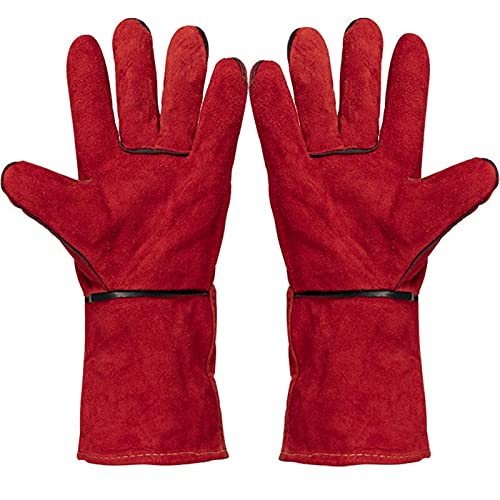 Guantes de Soldador guantes para chimeneas con leña,guantes de trabajo resistentes al calor para soldadores,barbacoa,jardinería,camping,estufa,chimenea (Color : Red)
