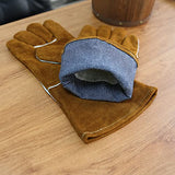 Guantes de soldador resistentes al calor, guantes de parrilla para horno de soldador, guantes para estufa de chimenea, color marrón - 35,5 cm
