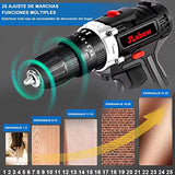 Taladro Electrico Inalambrico/modo de trabajo tres en uno,atornillado, taladrado, impacto juego de herramientas de taladro eléctrico 1350 RPM 2 baterías recargables de iones de litio