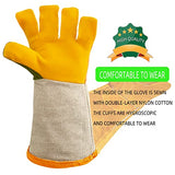 Guantes de soldador resistentes al calor, 16 pulgadas guantes de soldadura cuero de guantes de trabajo de seguridad de cuero para barbacoa, horno, soldador Tig, jardín y manejo de animales