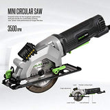 Sierra circular, GALAX PRO 4Amp 3500RPM minisierra circular con guía láser, máx. Profundidad de corte 1-11/16" (90°), 1-1/8" (45°) sierra compacta con hoja TCT de 4-1/2" 24T, adaptador de aspiradora, llave de hoja y guía de desgarro