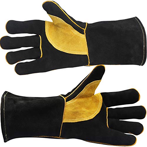 Guantes de soldador, de piel, resistentes al calor, resistentes al fuego, con costuras de Kevlar, resistentes al calor, para soldar, horno, parrilla, barbacoa, chimenea, estufa, soporte para ollas, soldador, 40,6 cm